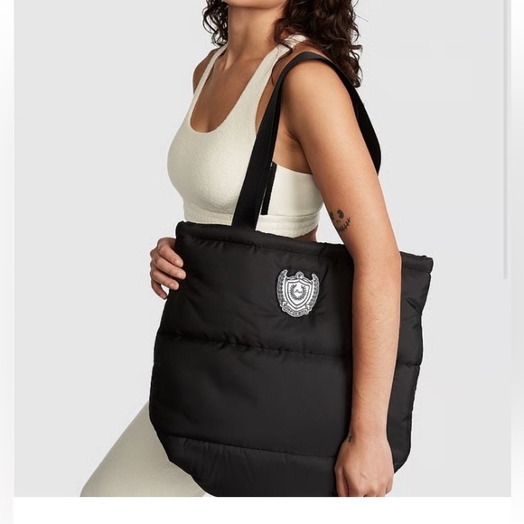 NWT Pink Victoria's Secret PufferTote Bag Black - Picture 1 of 6